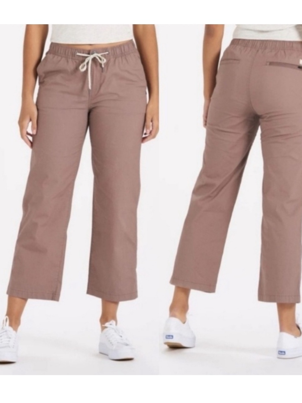 Vuori Ripstop Wide-Leg Drawstring Cropped Pants in Mauve Brown Size Small